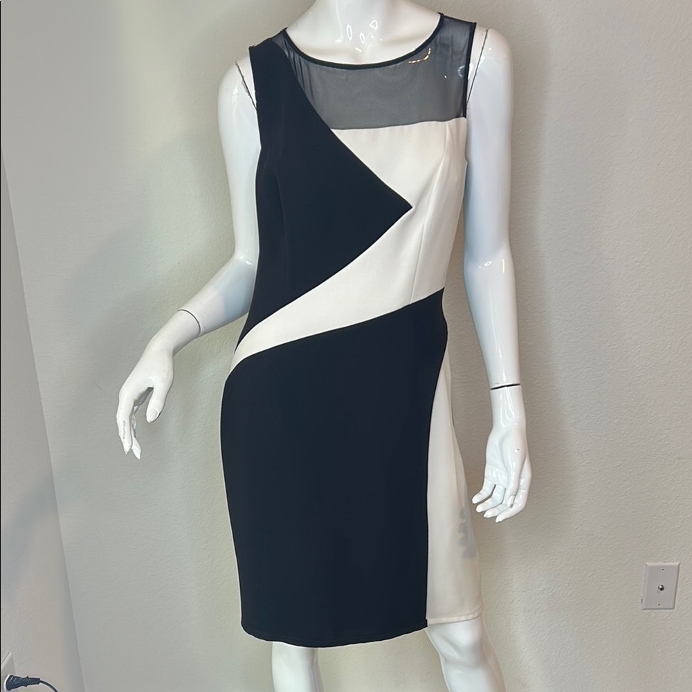 Rickie Freeman for Teri Jon Black and White Asymmetrical Sheath Dress